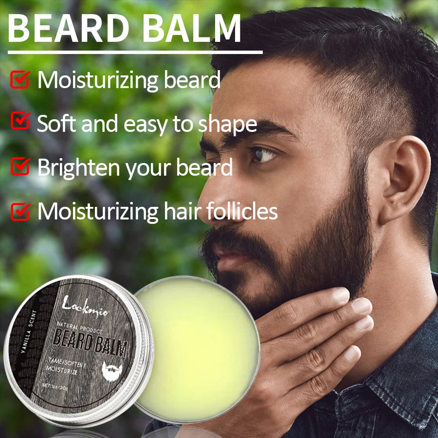 LOCKMIO Natural Moisture Mustaches Cream Beard Balm for Repair Skin Promote Hairs Growth Thickener for Grooming and Caring Beard